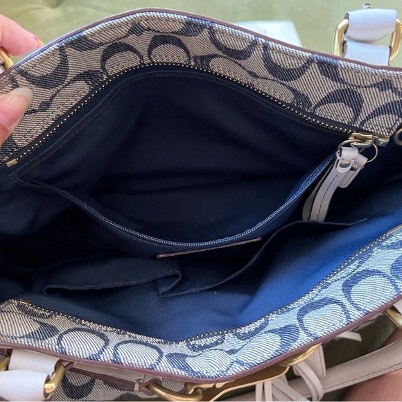 Coach Signature Rare Denim Collection Chelsea Optic Blue White Handbag Satchel - Picture 11 of 15